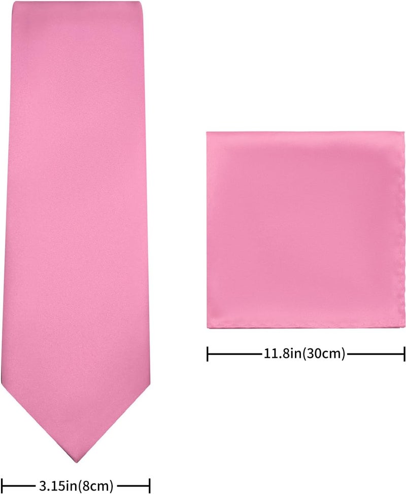 pensee Men's Tie Set Solid Pure Color 3.15" (8CM) Classic Formal Plain Necktie and Pocket Square Set For Men - Image 3